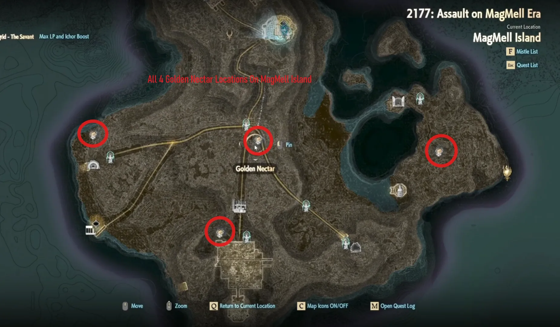 Magmell island Golden Nectar locations map