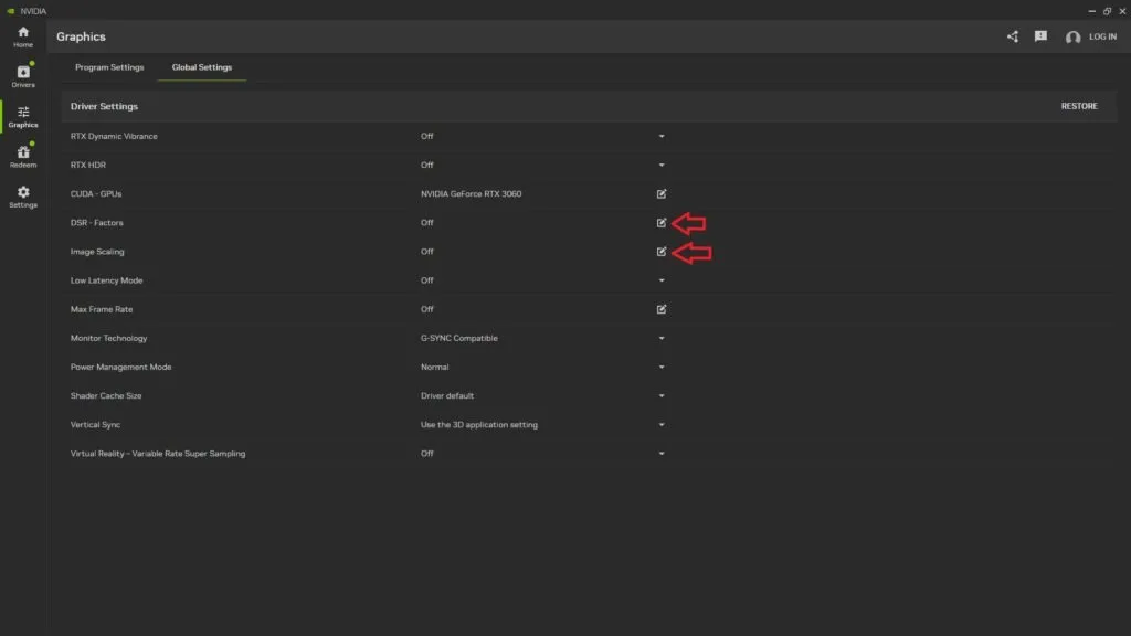 turning off DSR and Image Scaling in Nvidia