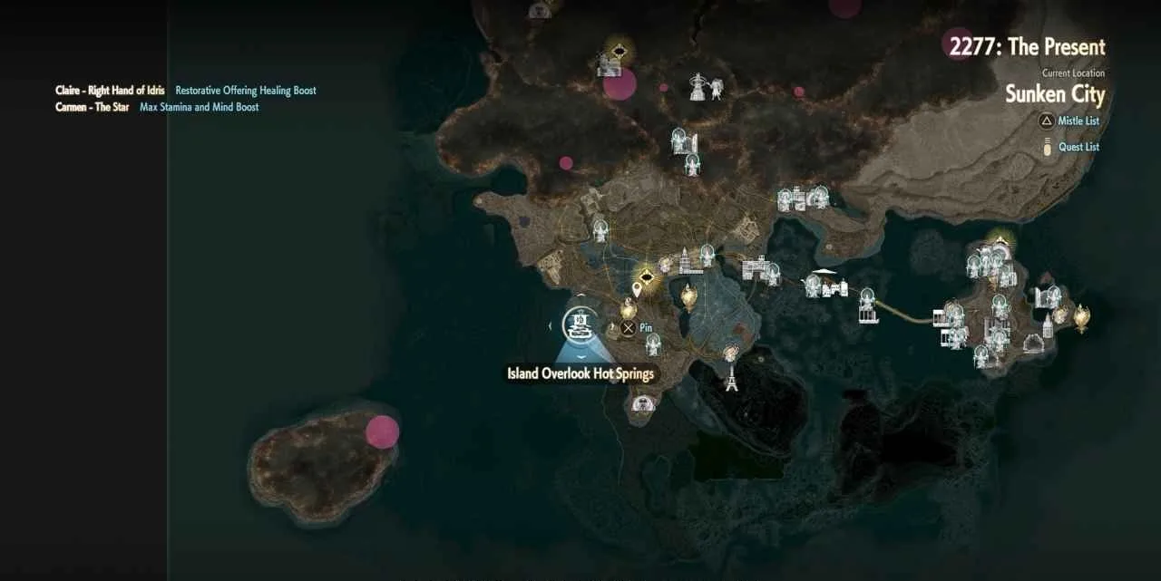 Island Overlook Hot Spring map location Code Vein 2