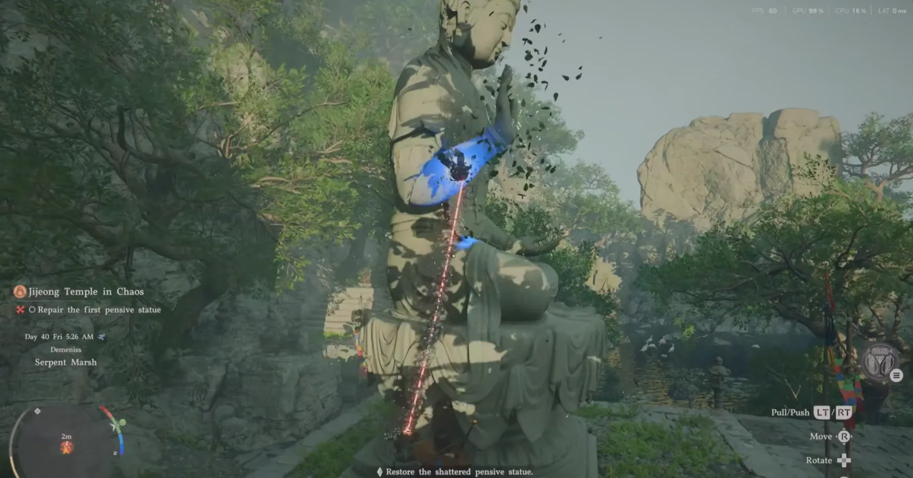 Correct position for the right hand of the first pensive statue in Crimson Desert